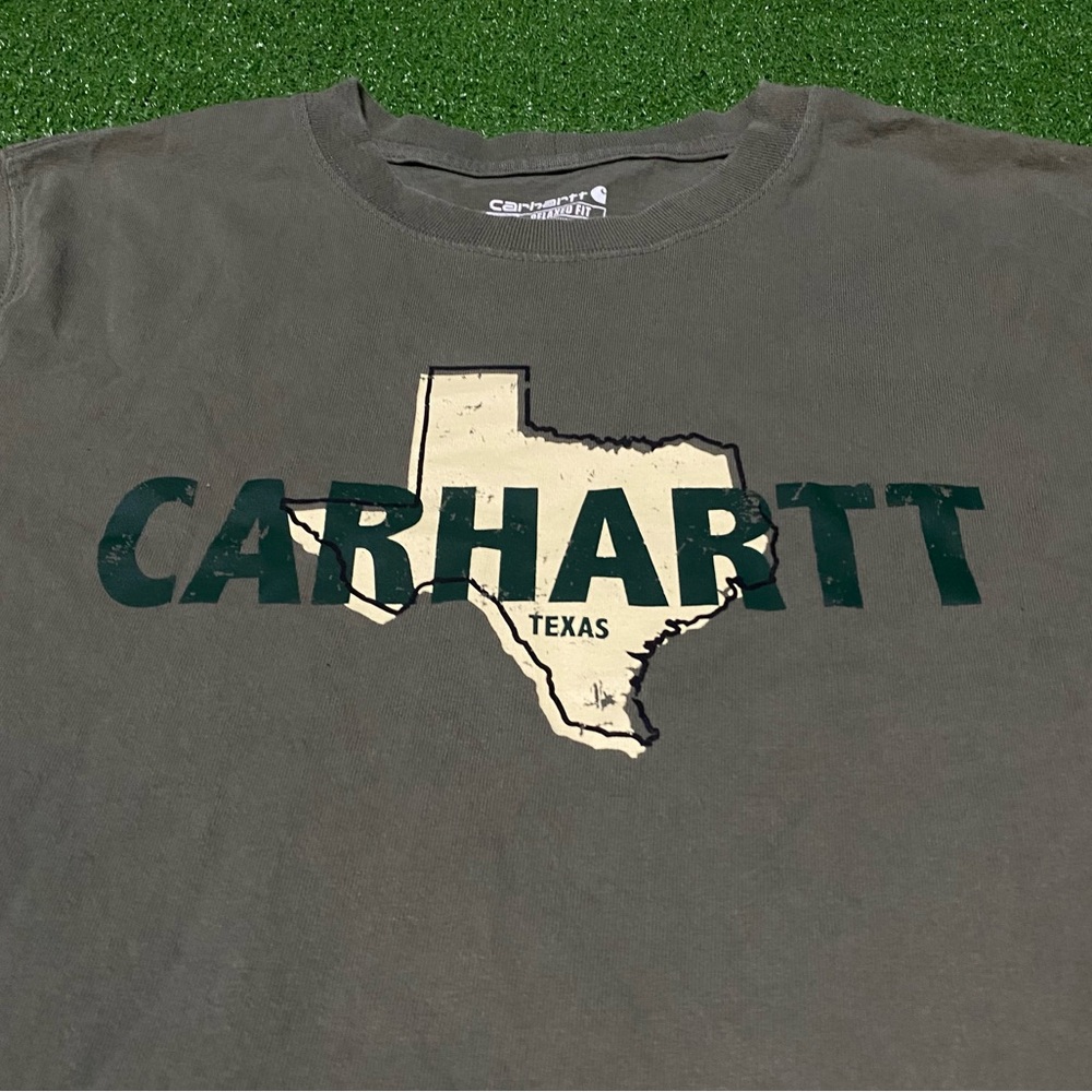 Carhartt Texas Graphic T-Shirt Men's Small Faded Army Green Relaxed Fit